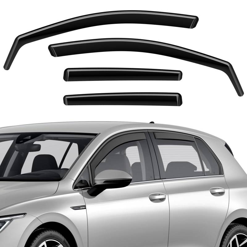 GEARMONSTER Windabweiser kompatibel mit VW Golf MK7 / MK8 2014-2024 Autofenster Regenschutz Regenabweiser Integrierte Deflektoren Integrierter Windabweiser, 4 Stück, Schwarz von GEARMONSTER