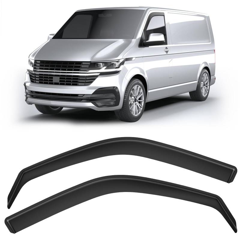 GEARMONSTER Windabweiser kompatibel mit Volkswagen T5 2003-2015 & T6 ab 2016 Autofenster Regenschutz Regenabweiser Integrierte Deflektoren Integrierter Windabweiser, 2 Stück, Schwarz von GEARMONSTER