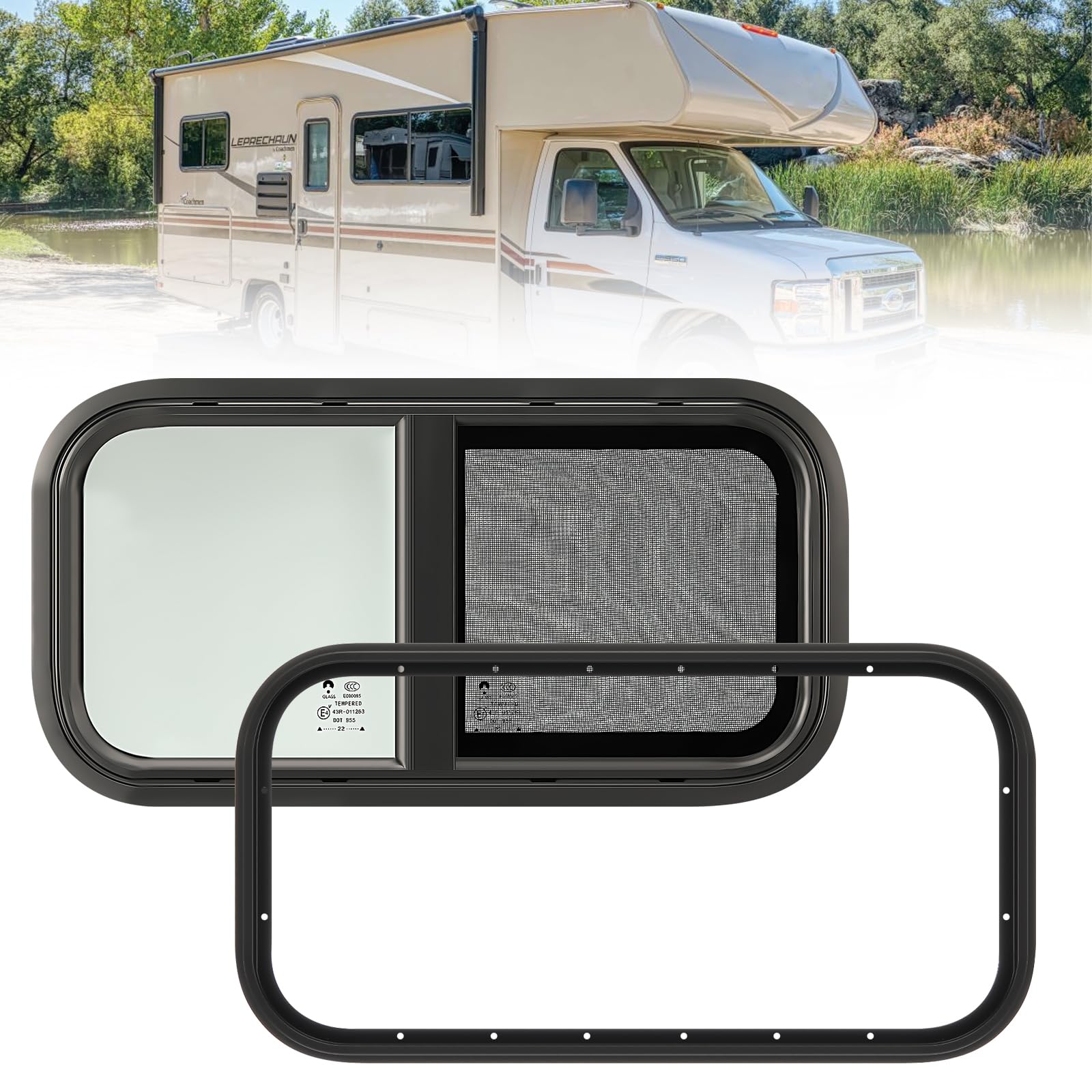 GEARMONSTER Wohnwagen Fenster, Caravan Seitenfenster, Wohnmobil Schiebefenster, Wohnwagen Fenster getönt mit Fliegengitter für Wohnmobile, Anhänger, 600x300mm Wohnwagenfenster von GEARMONSTER