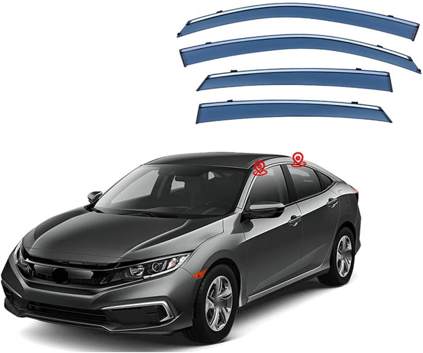 4 Stück Autofenster Windabweiser für Civic MK10-FC1-5 2016-2019 2020 2021, Seitenfenster Luftabweiser Sonnenschirm Regenschutz Visiere, AutoZubehöR von GEBBEM
