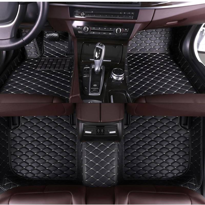 Auto FußMatten für Mazda CX-8 2019-2023, Benutzerdefinierte Voller Schutz Leder Wasserdichtem Fussmatten, Auto Innenraum Zubehör,Black-Beige von GEBBEM
