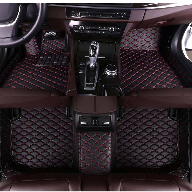 Auto FußMatten für Toyota GT 86 2013-2021, Benutzerdefinierte Voller Schutz Leder Wasserdichtem Fussmatten, Auto Innenraum Zubehör,Black-Red von GEBBEM