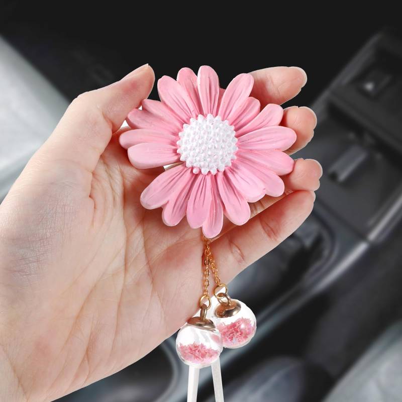 GEEHUA Gänseblümchen Auto Deko Anhänger, Sonnenblume aus Gips Autospiegel Anhänger, Autozubehör, Süße Hängende Ornamente für den Rückspiegel, Auto Innenausstattung Dekoration Charms Geschenk(Rosa) von GEEHUA