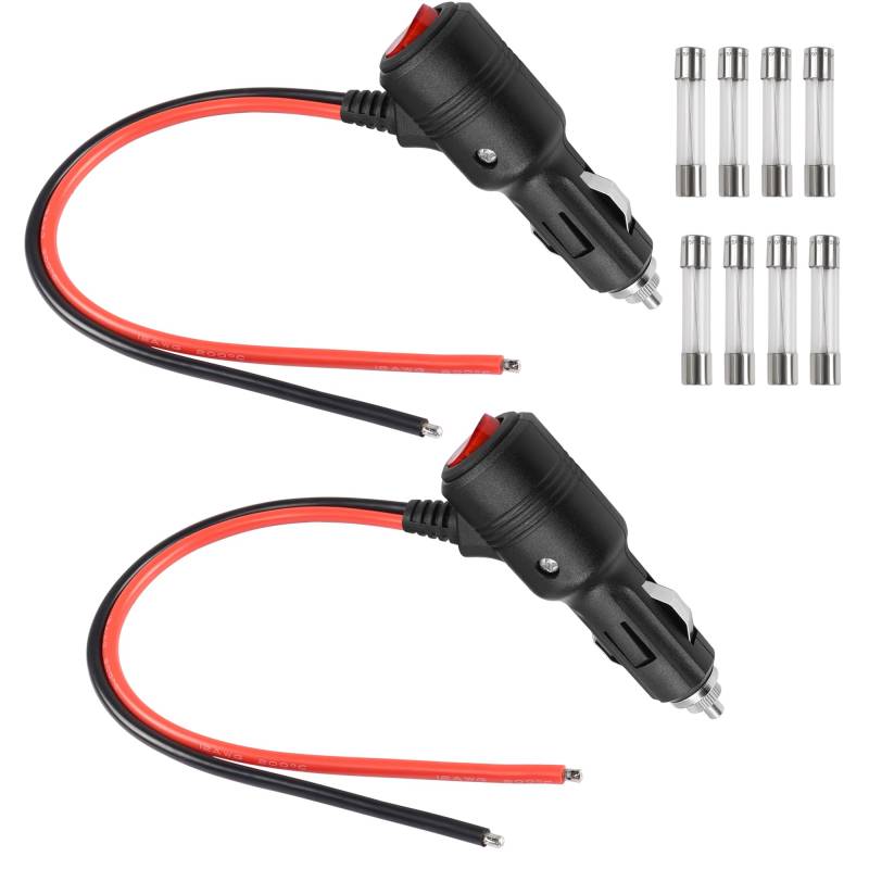 GELRHONR 12Volt Ersatz Zigarettenanzünder Stecker kabel, Motorrad LKW Auto Zigarettenanzünder Stecker mit Schalter, 16AWG KFZ-Zigarettenanzünder Stromversorgung Kordel mit 15A Sicherung (2Pack/0.3M) von GELRHONR