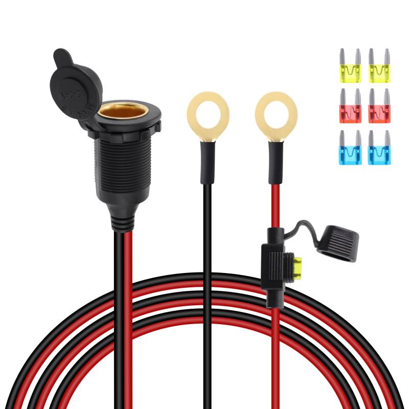 GELRHONR 3M Zigarettenanzünder buchse Wasserdicht Marine Grade, 12V-24V Zigarettenanzünder Buchse mit Ringkabelschuhe Kabel mit 20A Fuse,Zigarettenanzünder auf o-ring für Auto/Boot/Motorrad von GELRHONR