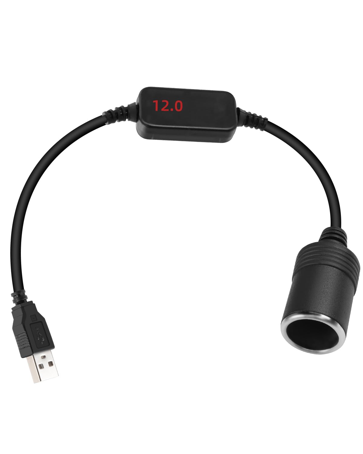 GELRHONR 5V USB A Stecker auf 12V 8W Auto Zigarettenanzünder Buchse Adapter Konverter mit Voltmeter Display, für Autoladegerät, GPS, Dash Cam, elektronische Hund Stromversorgung (30cm/1Ft) von GELRHONR