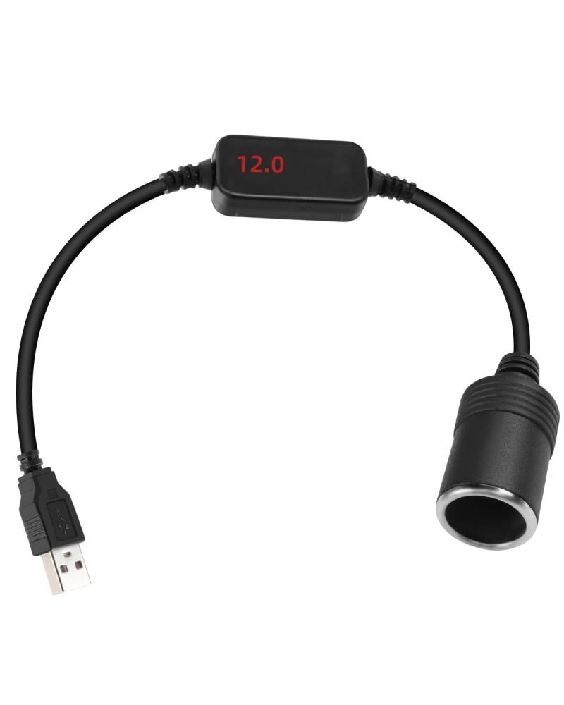 GELRHONR 5V USB A Stecker auf 12V 8W Auto Zigarettenanzünder Buchse Adapter Konverter mit Voltmeter Display, für Autoladegerät, GPS, Dash Cam, elektronische Hund Stromversorgung (30cm/1Ft) von GELRHONR