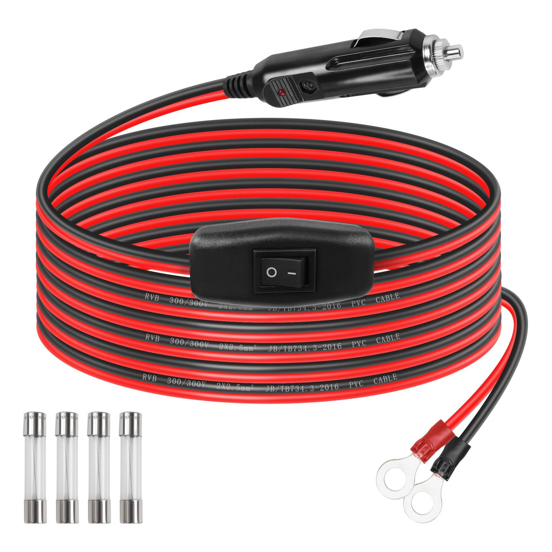 GELRHONR Auto-Zigarettenanzünder-Stecker auf O-Ring-Anschluss mit Ein-/Aus-Schalter-Adapterkabel, 12 V-24 V 12 AWG, Netzteil Kabel mit 25A Sicherung für auto inverter, luftpumpe (2 m) von GELRHONR