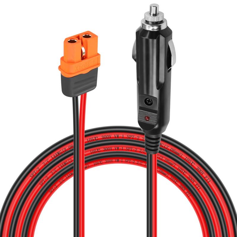 GELRHONR Zigarettenanzünder zu XT60i Stecker Kabel, 14AWG 12V XT60I-F zu Car Zigarettenanzünder Stecker männlich Ladekabel für Autoladegerät tragbare Ladestationen, Drohnen-2M / 6,6Ft (Male) von GELRHONR