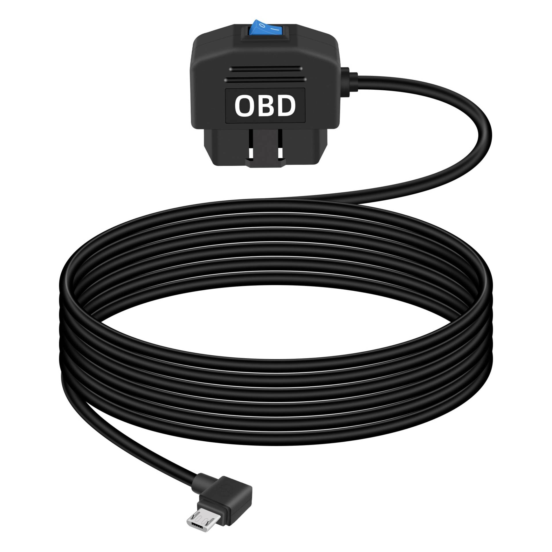 GELRHONR OBD-Stromkabel für Dashcam, USB OBD2 zu Right Angle Micro OBD-Stromkabel, Adapter mit Schalttaste OBD2 Dashcam Hardwire Kit, 24 Stunden Überwachung, 2 Modi, 12-24V bis 5V/3A, 11,5ft von GELRHONR