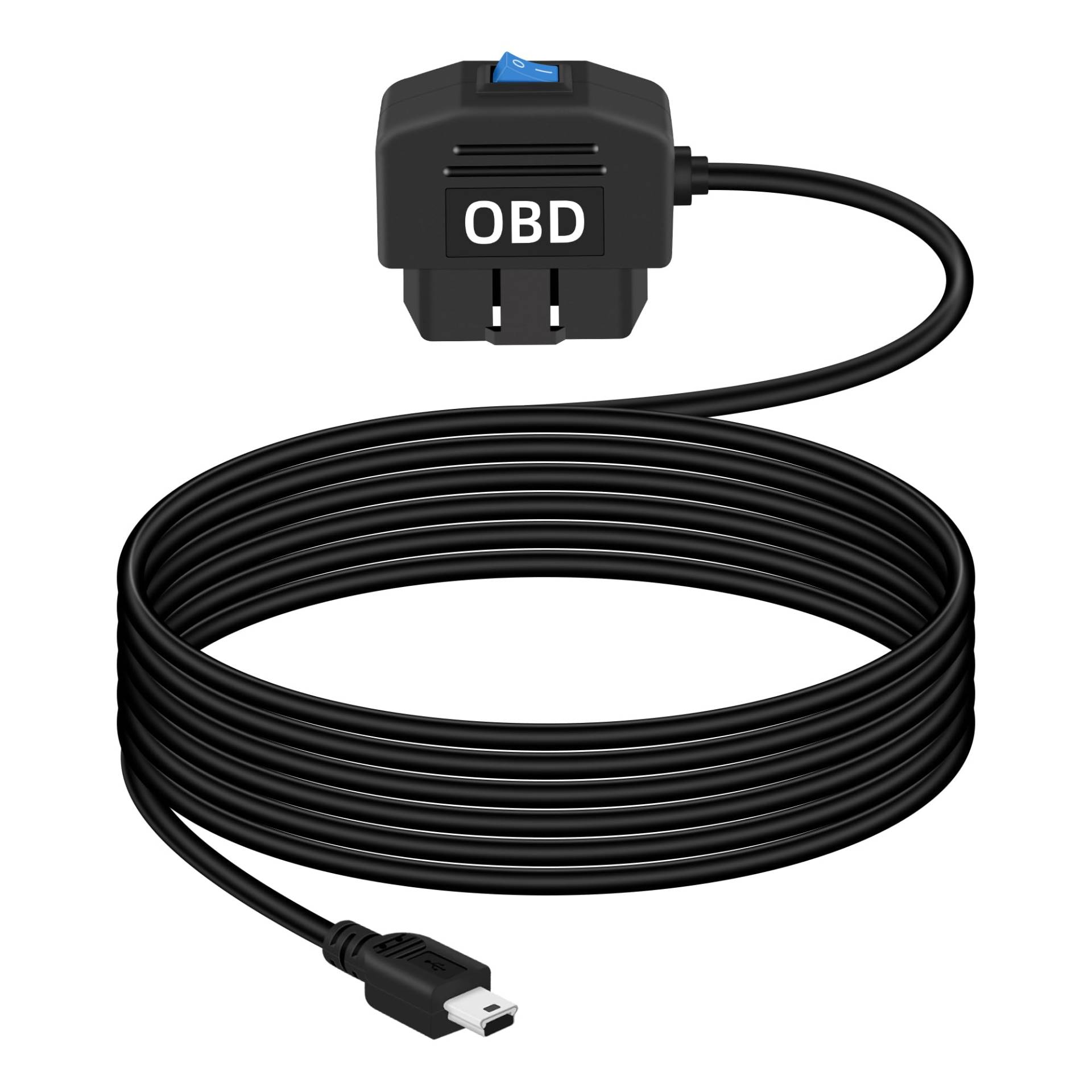 GELRHONR Rechtwinkeliges OBD-Stromkabel für Dashcam, USB OBD2 zu USB Adapter mit Schalttaste, 24 Stunden Überwachung, 2 Modi, 12-24V bis 5V/3A, 11,5ft (Mini) von GELRHONR