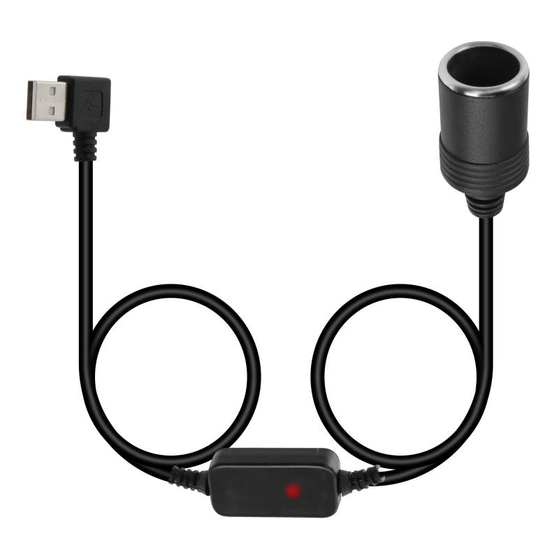 GELRHONR Rechtwinkliger USB zu Zigarettenanzünder Adapter, 5V USB A Stecker zu 12V Auto Zigarettenanzünder Buchse Konverter Adapterkabel für GPS, Dash Cam, Electronic Dog (120cm/4Ft) von GELRHONR