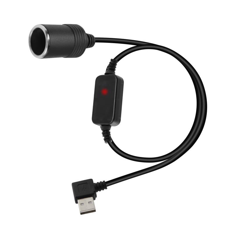 GELRHONR Rechtwinkliger USB zu Zigarettenanzünder Adapter, 5V USB A Stecker zu 12V Auto Zigarettenanzünder Buchse Konverter Adapterkabel für GPS, Dash Cam, Electronic Dog (70cm/2.3Ft) von GELRHONR