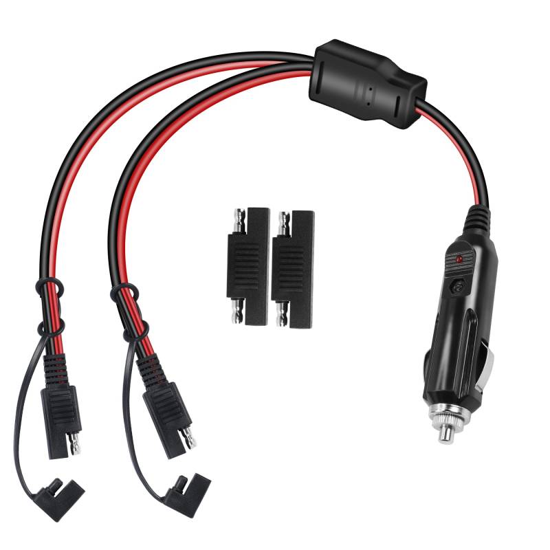 GELRHONR SAE Zigarettenanzünder Batteriekabel, 16AWG 12V Auto Zigarettenanzünder Stecker auf Doppel SAE 2 Pin Schnellspanner Trennstecker Adapter Ladekabel mit 15A Sicherung und LED-Licht von GELRHONR