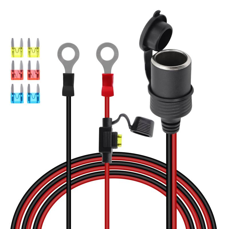 GELRHONR Zigarettenanzünder buchse Wasserdicht, 12V-24V Zigarettenanzünder Buchse mit Ringkabelschuhe Kabel mit 20A Fuse,Zigarettenanzünder auf o-ring für Auto/Boot/Motorrad (2M) von GELRHONR