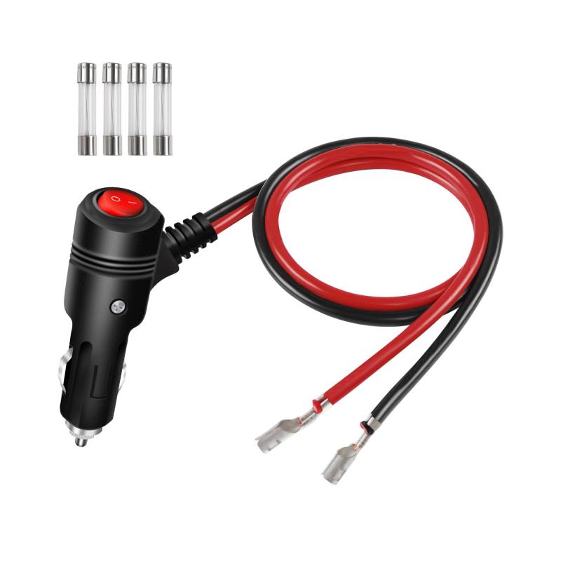 GELRHONR Zigarettenanzünder-Stecker mit Switch, 12V Ersatz Auto Zigarettenanzünder mit 15A Sicherung 16AWG Heavy Duty Kabel, für Motorrad, Auto, Traktor (0.6M/2Ft) von GELRHONR