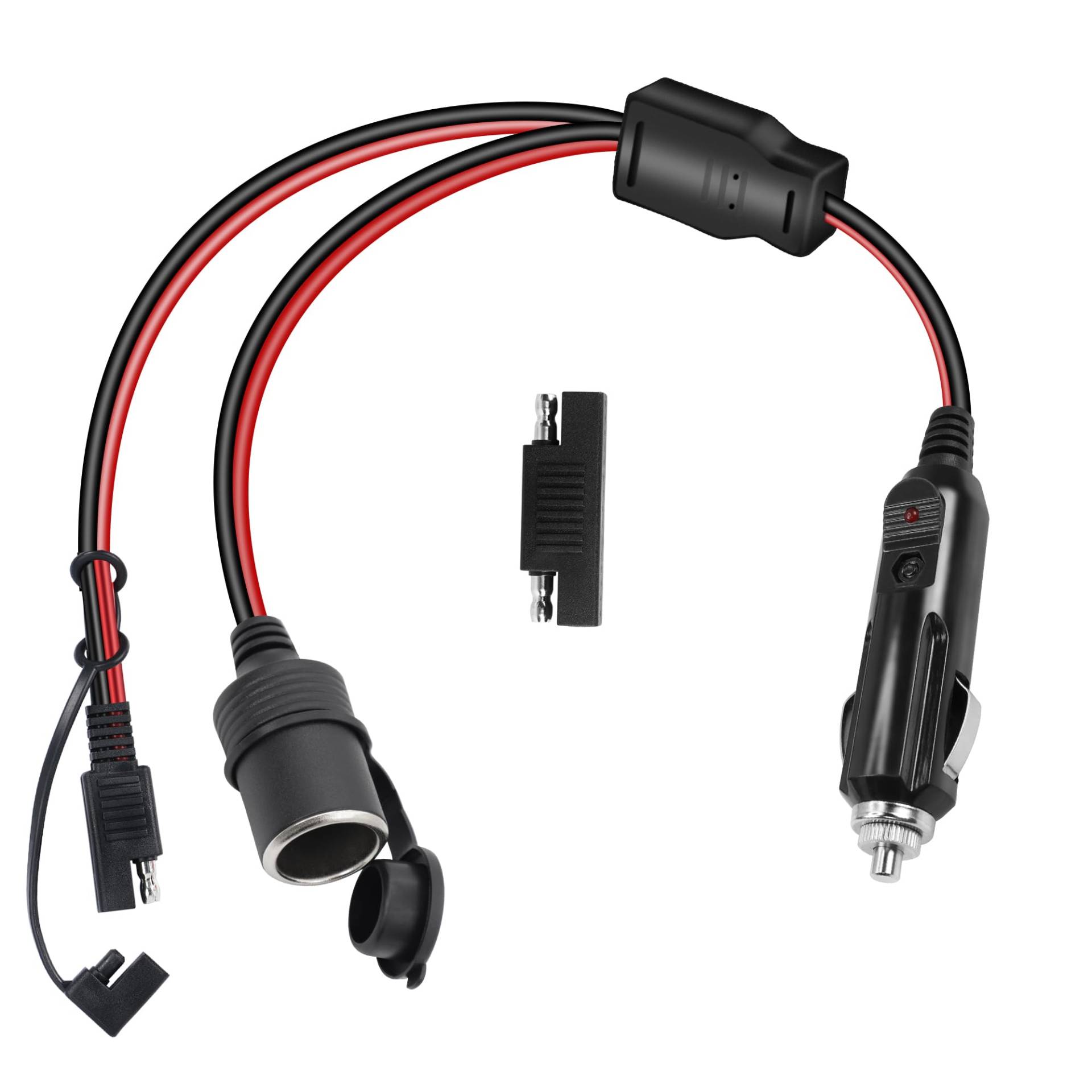 GELRHONR Zigarettenanzünder-Verlängerungskabel, 12 V Zigarettenanzünder-Stecker auf SAE-Schnellverschluss, Batterie-Ladekabel mit LED-Licht, 16 AWG, 15 A Sicherung, für Reifenpumpe, Luftkompressor von GELRHONR