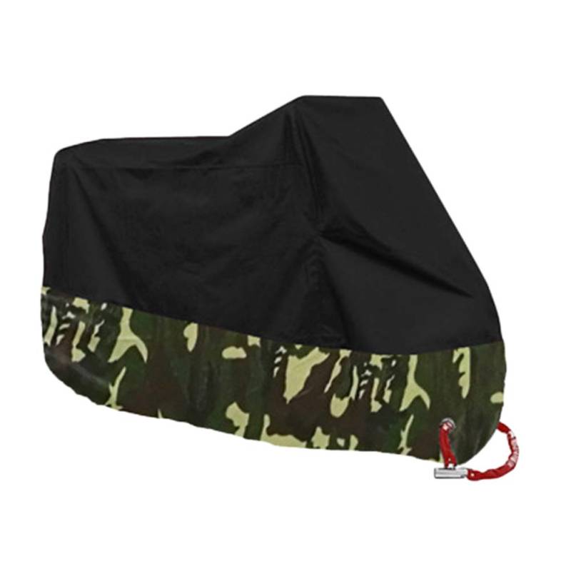 Motorradabdeckung Wasserdicht Motorrad Abdeckplane Outdoor Winterfest Motorradgarage Mit Schlosslöcher Camouflage 2XL 245 * 105 * 125CM von GELing