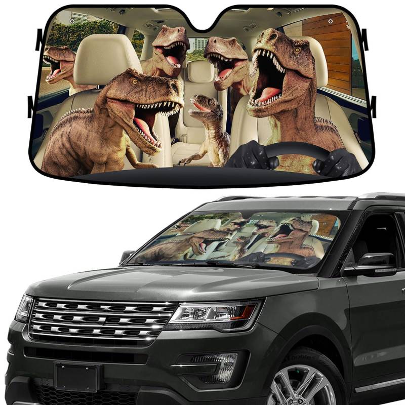 GENANY T-Rex Dinosaurier-Familie Lustiger Windschutzscheiben-Sonnenschutz für Auto, SUV, LKW (55 x 29,5 Zoll), Auto-Sonnenschutz, Windschutzscheibe, Auto-Sonnenschutz für Frontscheiben, Sonnenschutz von GENANY