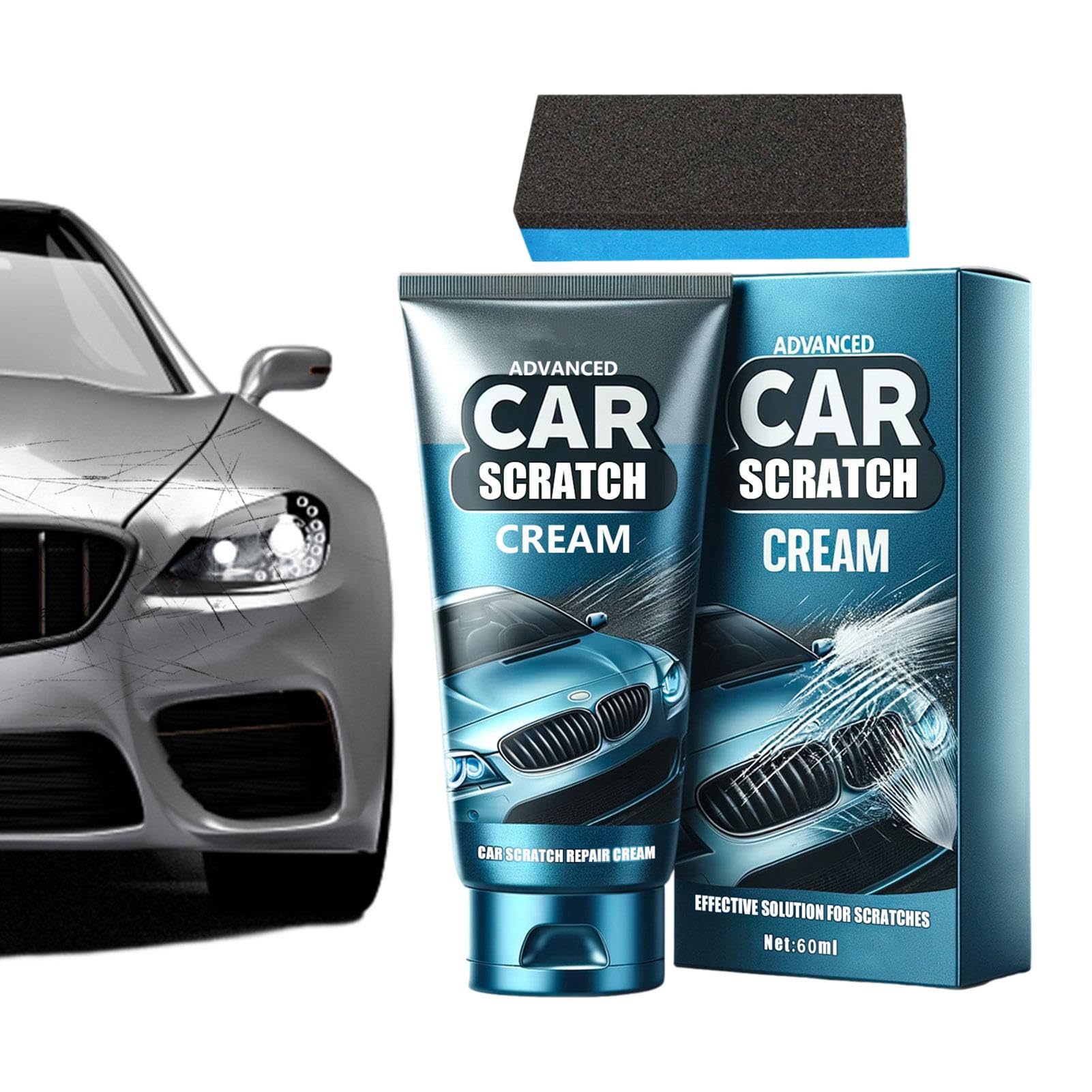 Auto-Kratzer-Reparaturcreme | 60 ml Poliermittel zur Auto-Kratzer-Reparatur | Hochschutz-Wachs-Kratzerentferner-Creme mit Schwamm, Auto-Kratzer-Reparatur-Set, Auto-Reparaturpaste, Autopolitur für Auto von GENERIC