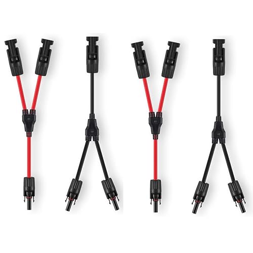 GENORTH 4 mm² Solarkabel Y-Verteiler,2 Paar Solarpanel Y Stecker 1Y2 12AWG Y Stecker Fotovoltaik Kabel Y Stecker,1Y2 Stecker Paar für Solaranlage Steckerfertig(Rot +Schwarz). von GENORTH