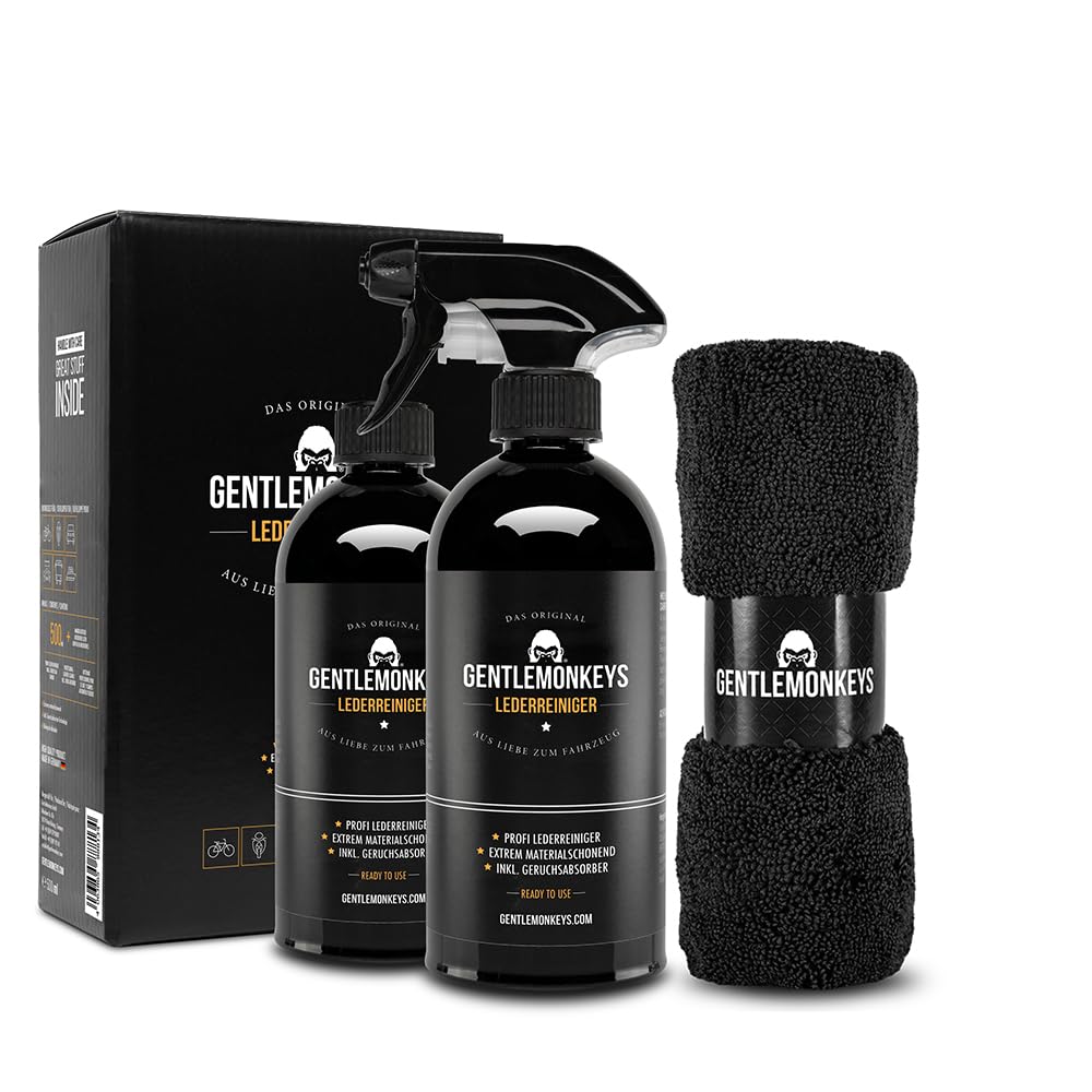 GENTLEMONKEYS Lederreiniger Set (500ml Leder Reiniger + Microfasertuch + 500ml Refill) • Lederpflege Set für Glattlederoberflächen • Extrem materialverträglich und biologisch abbaubar von GENTLEMONKEYS