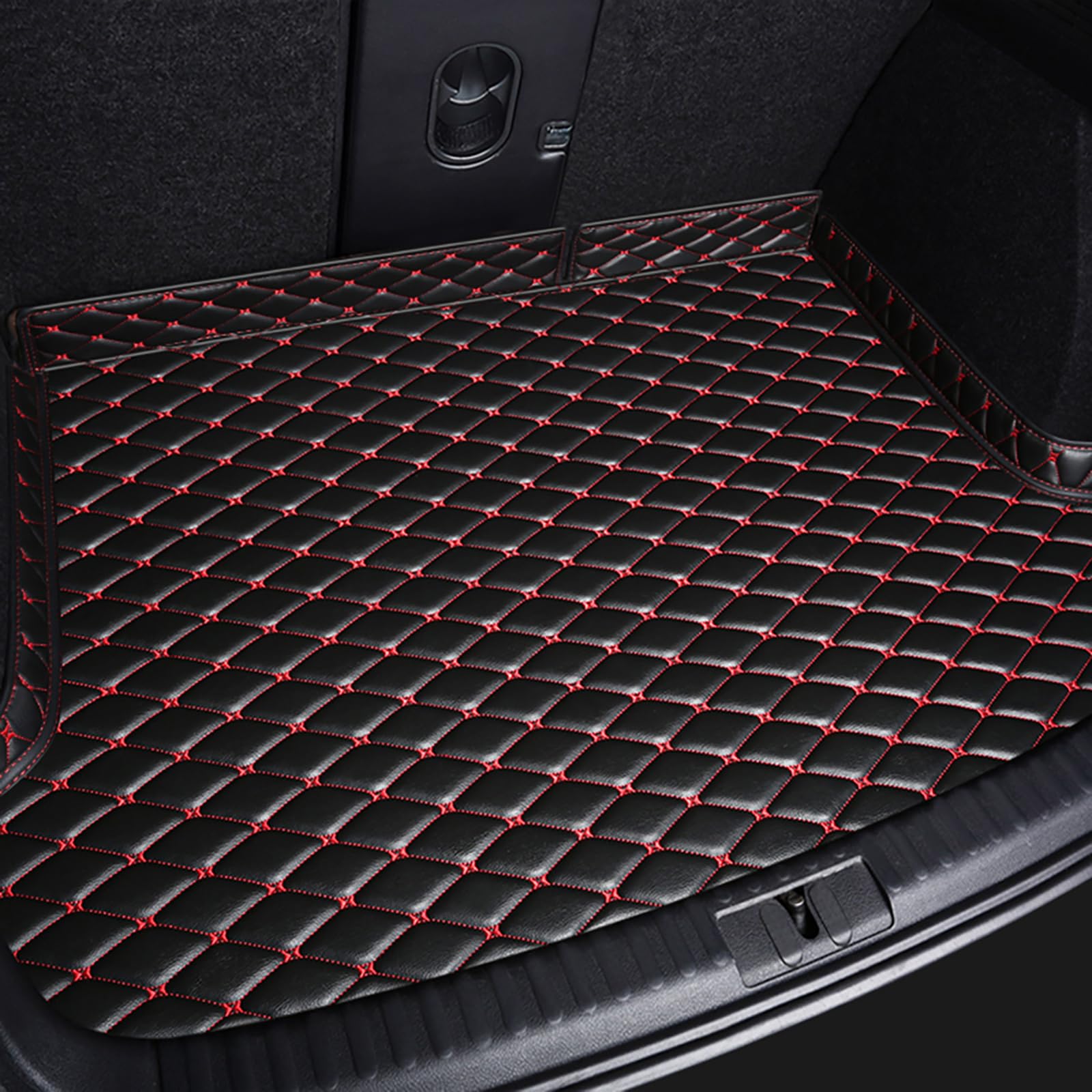 Auto Leder Kofferraummatte Kofferraumwanne,für Ford Explorer 2020-2023,Maßangefertigt Wasserdicht Kratzfeste Kofferraumschutz,D/Black Red von GENTRE