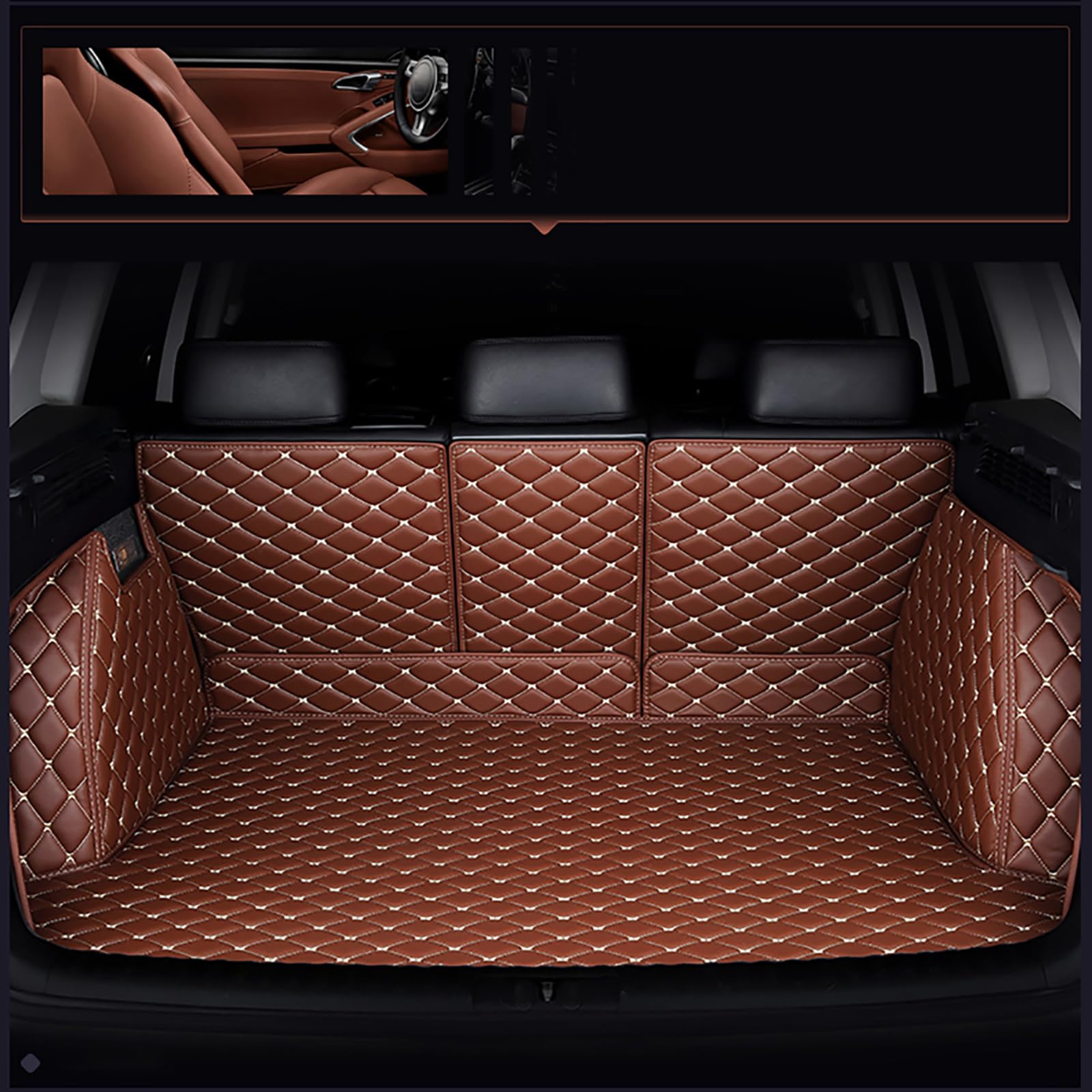 GENTRE Auto Leder Kofferraummatte Kofferraumwanne,für Land Rover Range Rover Sport 2010-2013,Maßangefertigt All Inclusive Wasserdicht Kratzfeste Kofferraumschutz,D/Brown von GENTRE