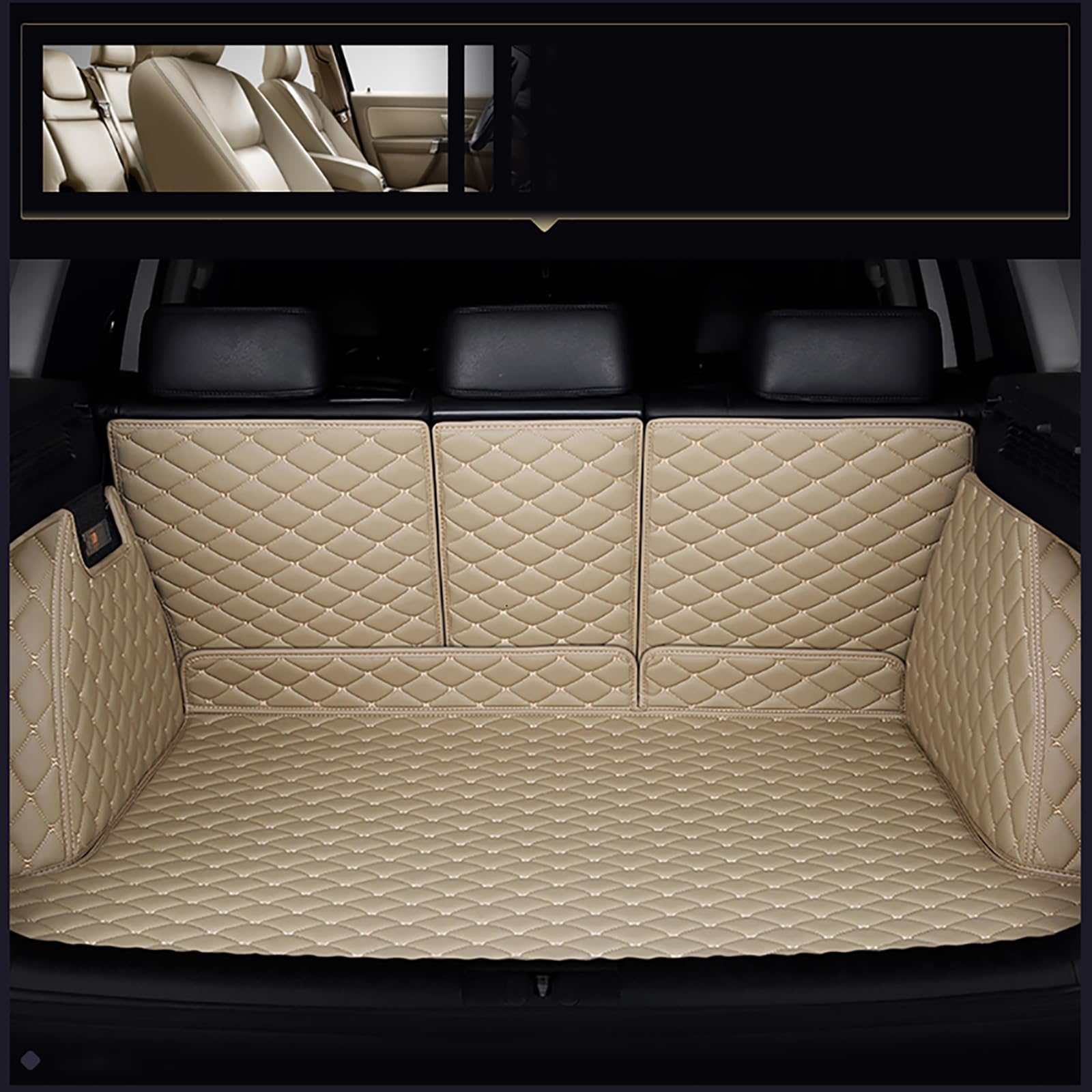 GENTRE Auto Leder Kofferraummatte Kofferraumwanne,für Land Rover Range Rover Sport 2010-2013,Maßangefertigt All Inclusive Wasserdicht Kratzfeste Kofferraumschutz,E/Beige von GENTRE