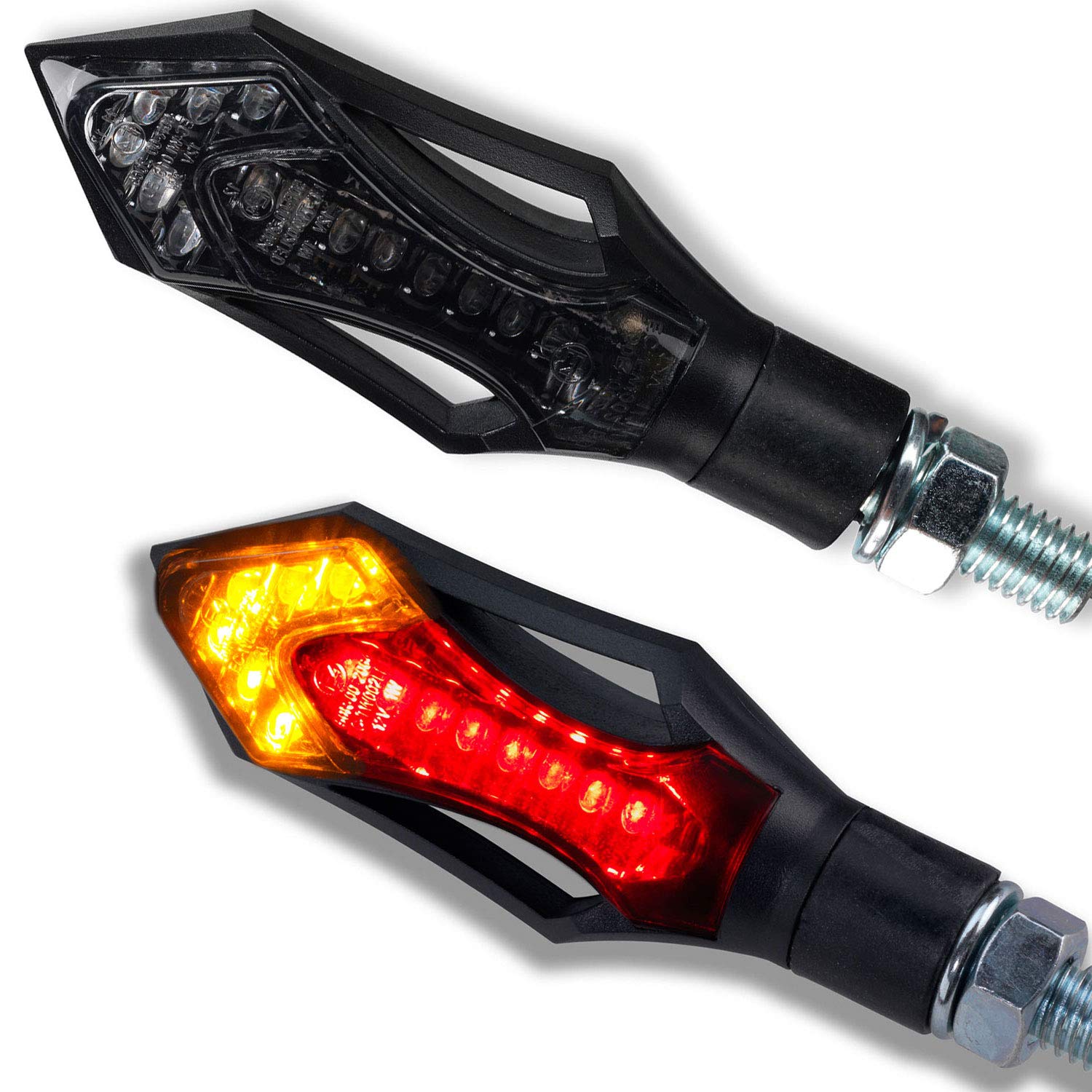 Germany Motorsports LED Mini Blinker Rush e-geprüft universal für Motorrad, Roller, Quad mit 12V (3in1 LED Blinker, 1 Paar) von Germany Motorsports