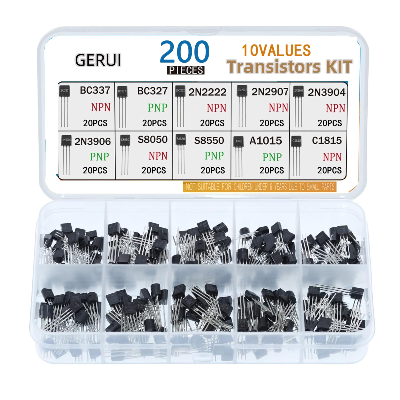 Transistor Assortment Kit 10 Values 200pcs PNP NPN Transistors BC377 BC327 2N2222 2N2907 2N3904 2N3906 S8050 S8550 A1015 C18150 TO-92 von GERUI