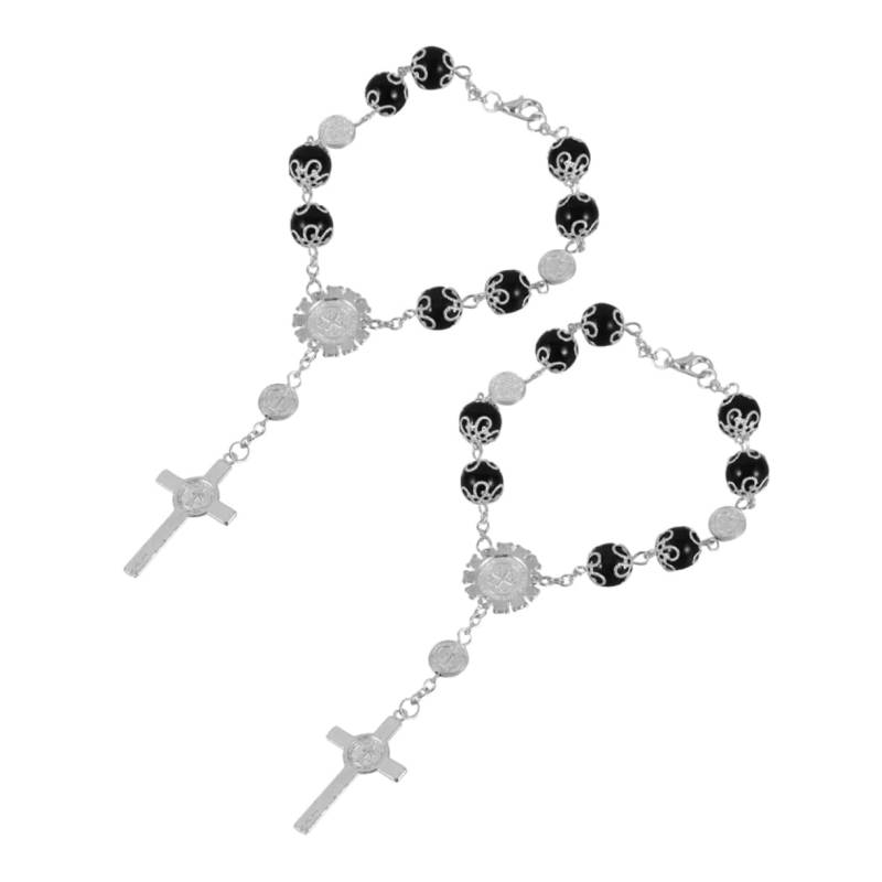 GETAJGHSD 2 Stück Kreuz Rosenkranz Armband Auto Rückspiegel Anhänger Katholischer Rosenkranz Religiöser Autospiegel Anhänger Segen Auto Rückspiegel Anhänger Auto Rosenkranz Schutz von GETAJGHSD