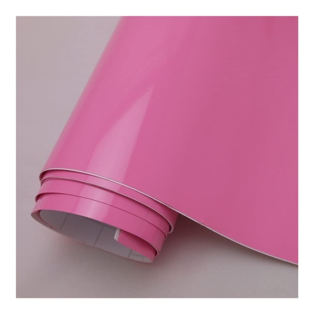 Autofolie Ultra -glänzende Schwarze Vinyl -Wrap -Auto -Filmauto -Wickelfilmfolie Blase for Autoaufkleber Fahrrad Telefonkonsole Haut Car Wrapping Folie(Color:Pink,Größe:152X50 cm) von GFDSGRE