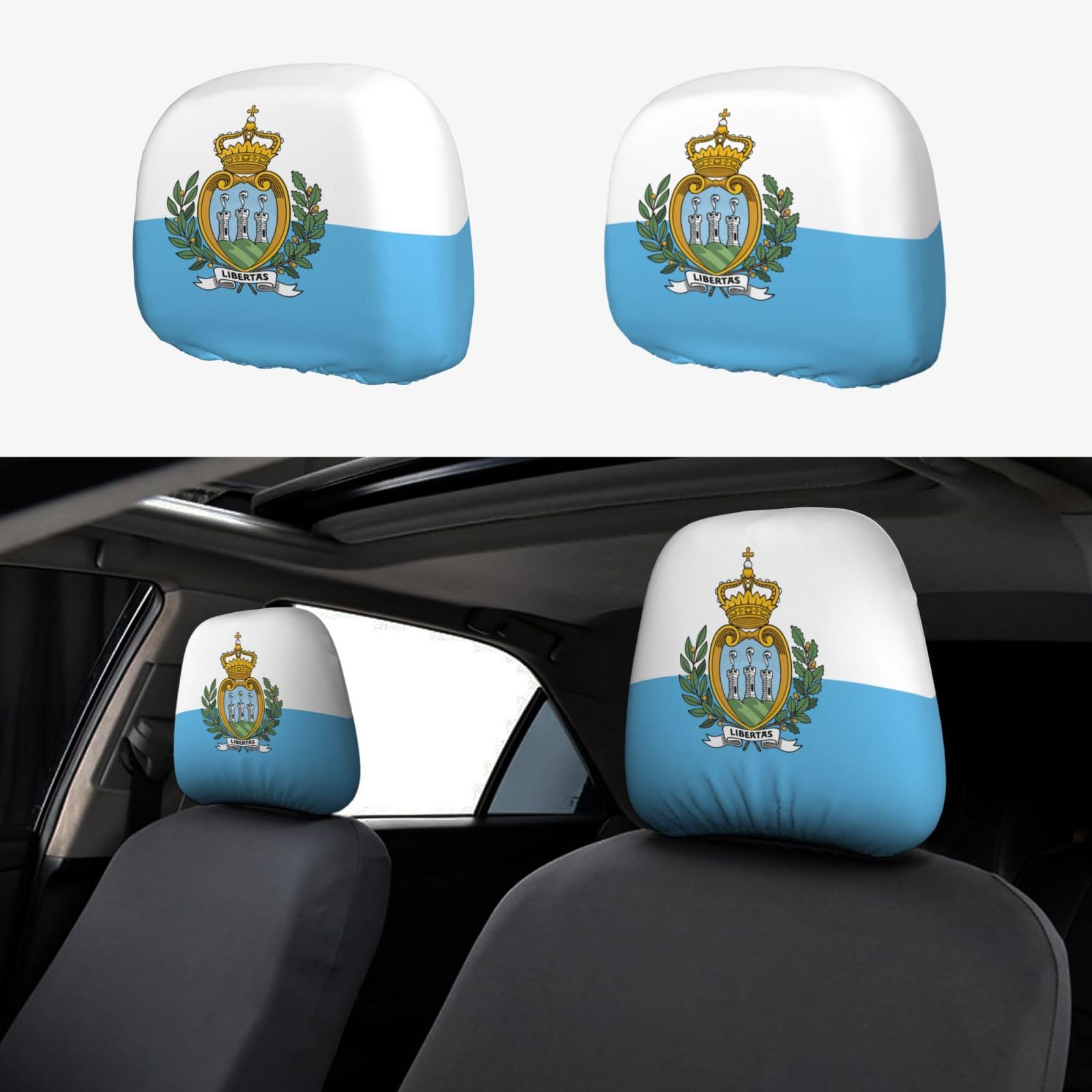 GFXEDSAH Universelle Autositz-Kopfstützenbezüge, Motiv: Flagge von San Marino, stilvolles Auto-Kopfstützenbezug-Set von GFXEDSAH