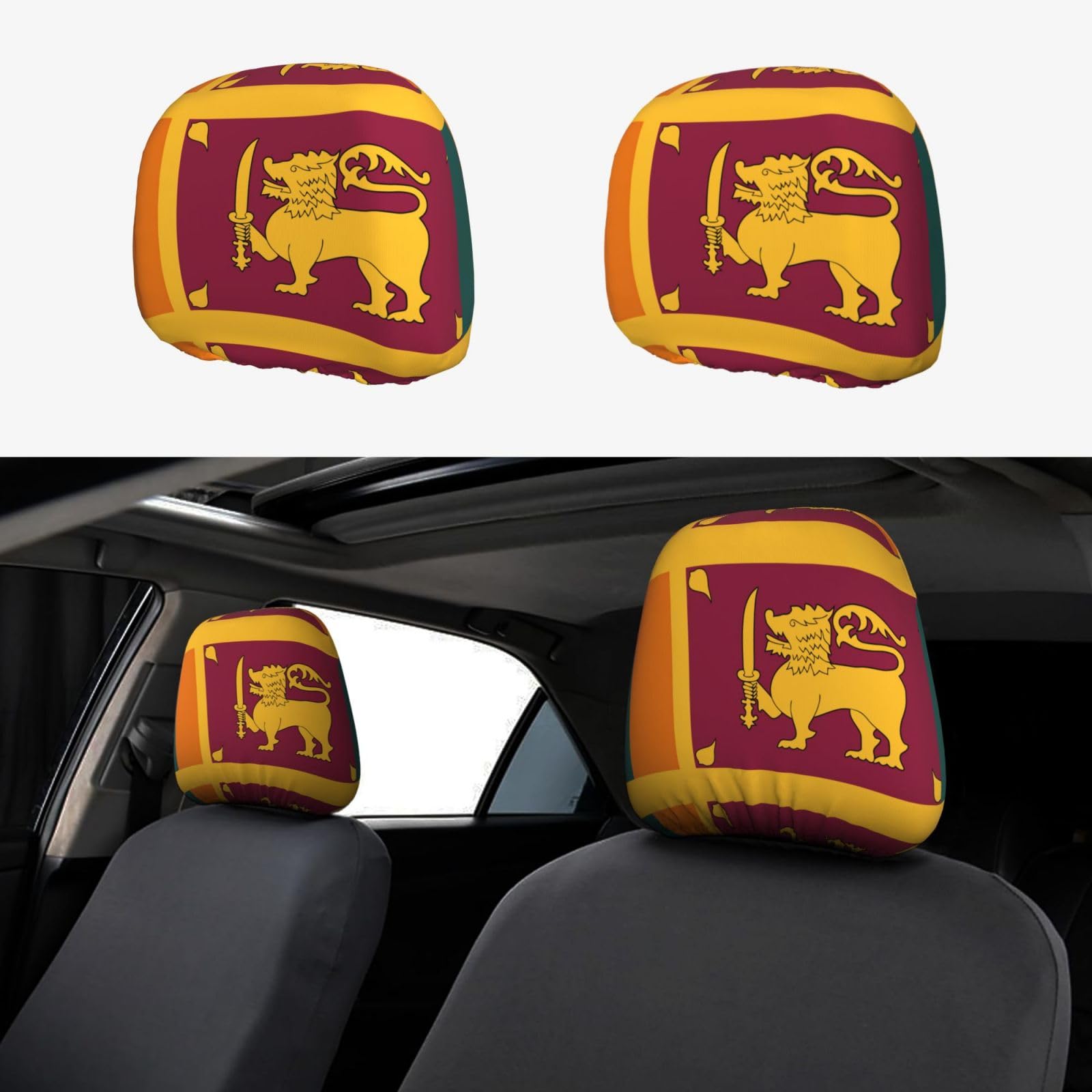 GFXEDSAH Universelle Autositz-Kopfstützenbezüge, Motiv: Sri Lanka-Flagge, stilvolles Auto-Kopfstützenbezug-Set von GFXEDSAH