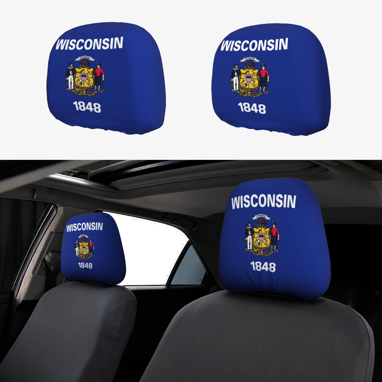 GFXEDSAH Wisconsin Universal-Kopfstützenbezüge, Autositz-Kopfstützenbezug, stilvolles Auto-Kopfstützenbezug-Set von GFXEDSAH