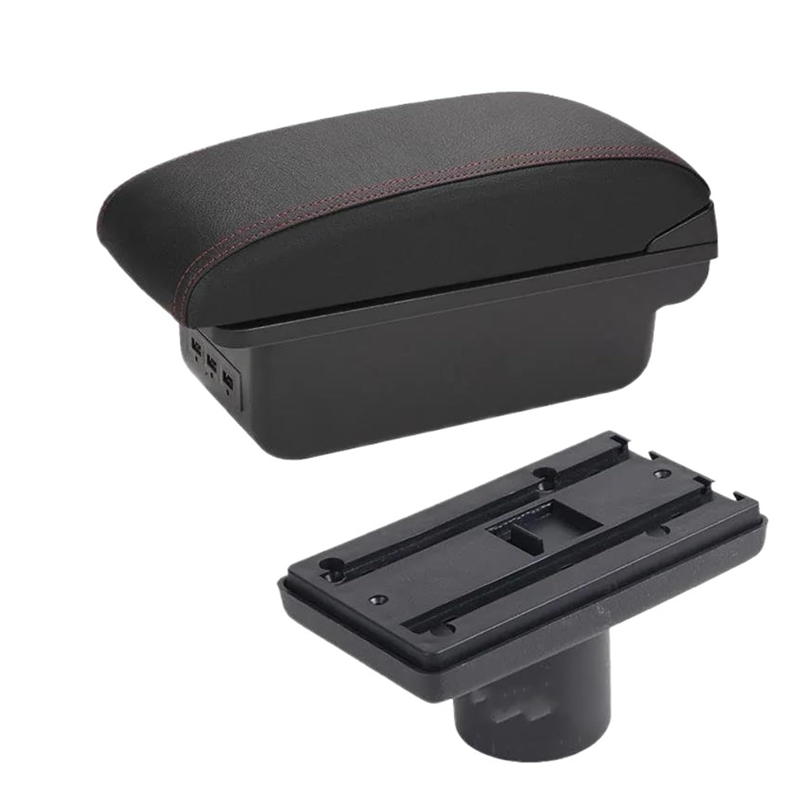 Auto Armlehnenbox Für Seat Für Ibiza 6j 6L Armlehnenbox Zentral Aufbewahrungsbox Mit Getränkehalter Aschenbecher Mit USB(B1 Schwarz rot 3USB) von GHAEKEBC