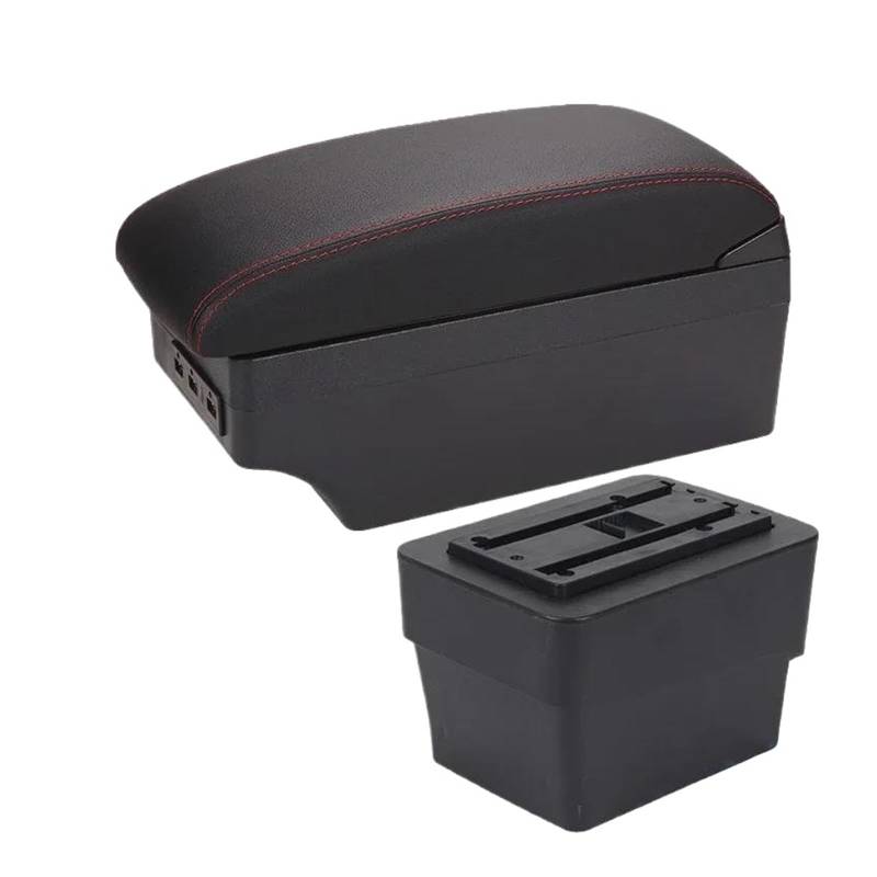 Auto Armlehnenbox Für Skoda Für Octavia Mk3 A7 2013 2014 2015 2016 2017 Auto Armlehnenbox Nachrüstteile Aufbewahrungsbox Autozubehör USB(A1 Schwarz rot 7USB) von GHAEKEBC