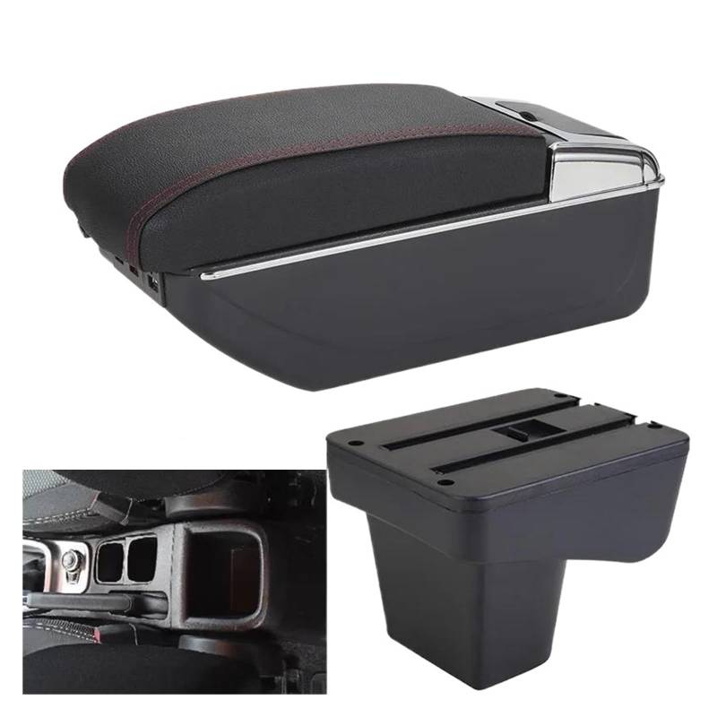 Auto Armlehnenbox Für Suzuki Für Vitara 2012-2019 Armlehnenbox Zentrale Aufbewahrungsbox Armlehne Automodifikationszubehör Einziehbar(A1 Schwarz rot 7USB) von GHAEKEBC