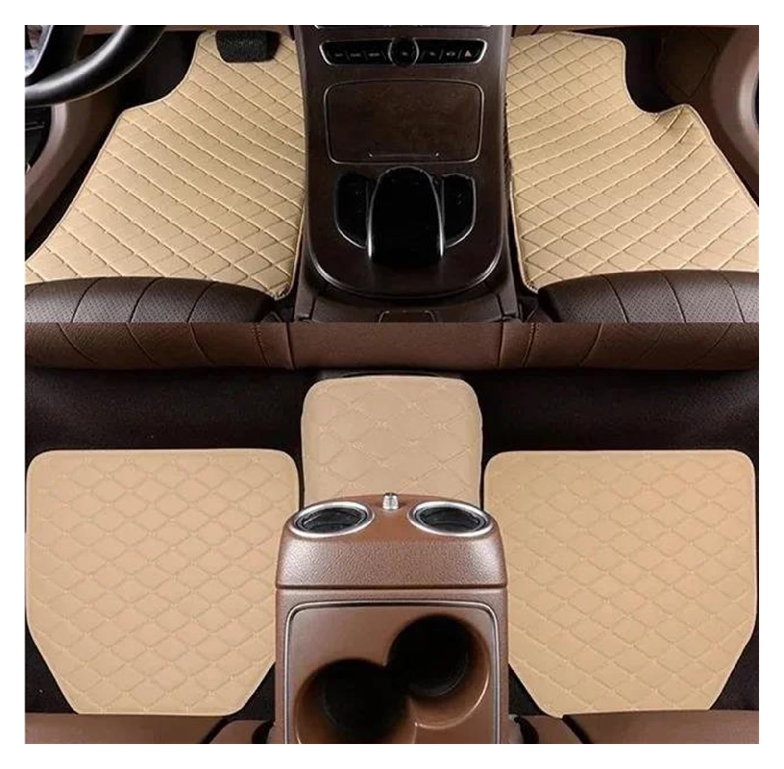 Universal Fußmatten Fürs Auto 5 Teilig Leder Wasserdicht Auto Fußpolster Schutzteppich Mattenset Vorne Und Hinten(BEIGE) von GHAEKEBC