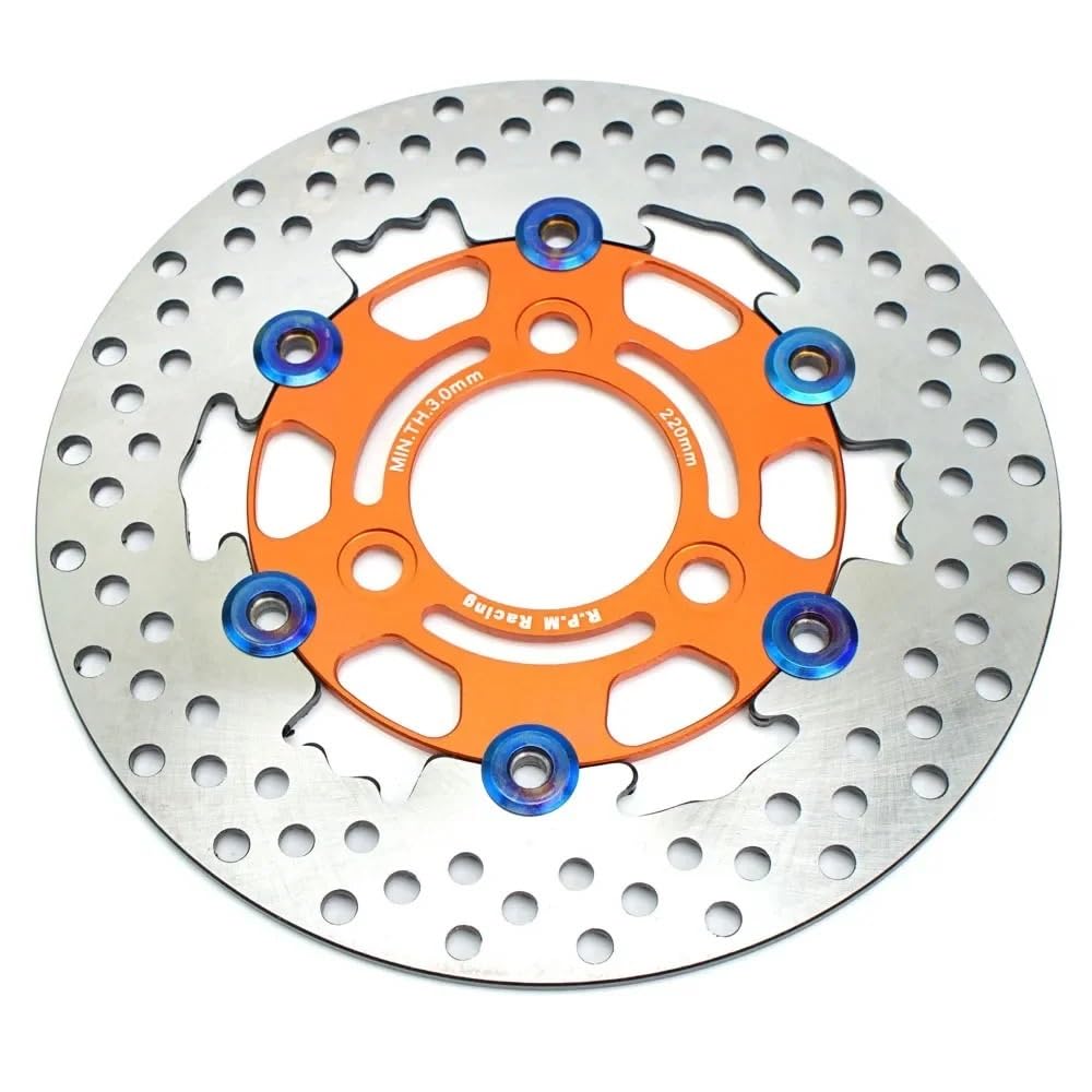 Motorrad Scheibenbremse Rotor Für Y&AMAHA Roller Universal 220mm Motorrad Bremsscheibe Float Disk Rotor Bremssattel 3 Loch Vorne Hinten Rad(Orange) von GHALSIEAV