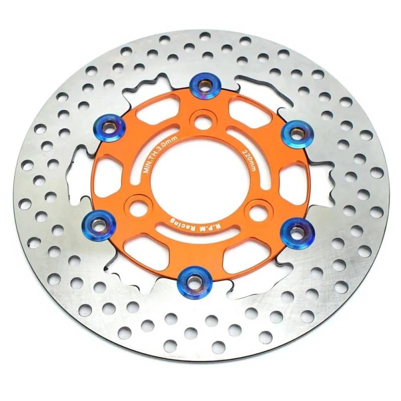 Motorrad Scheibenbremse Rotor Für Y&AMAHA Roller Universal 220mm Motorrad Bremsscheibe Float Disk Rotor Bremssattel 3 Loch Vorne Hinten Rad(Orange) von GHALSIEAV