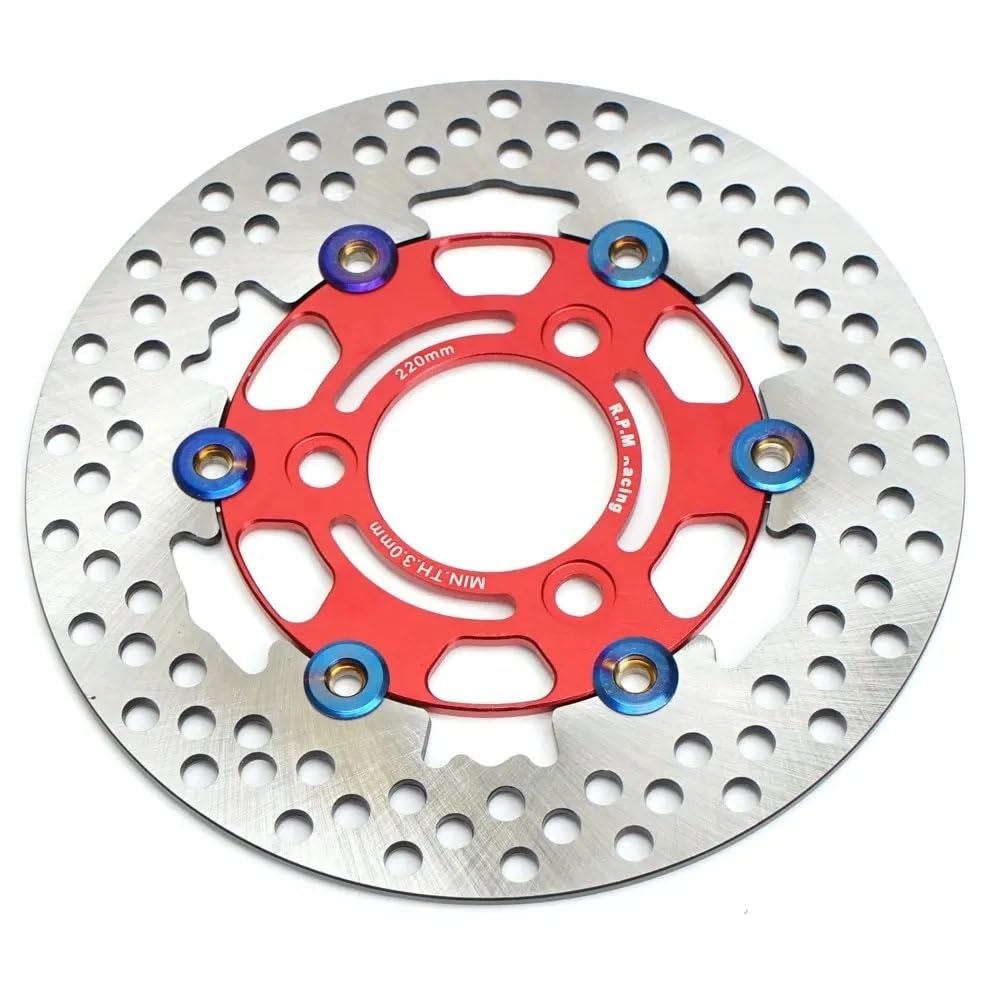 Motorrad Scheibenbremse Rotor Für Y&AMAHA Roller Universal 220mm Motorrad Bremsscheibe Float Disk Rotor Bremssattel 3 Loch Vorne Hinten Rad(Red) von GHALSIEAV