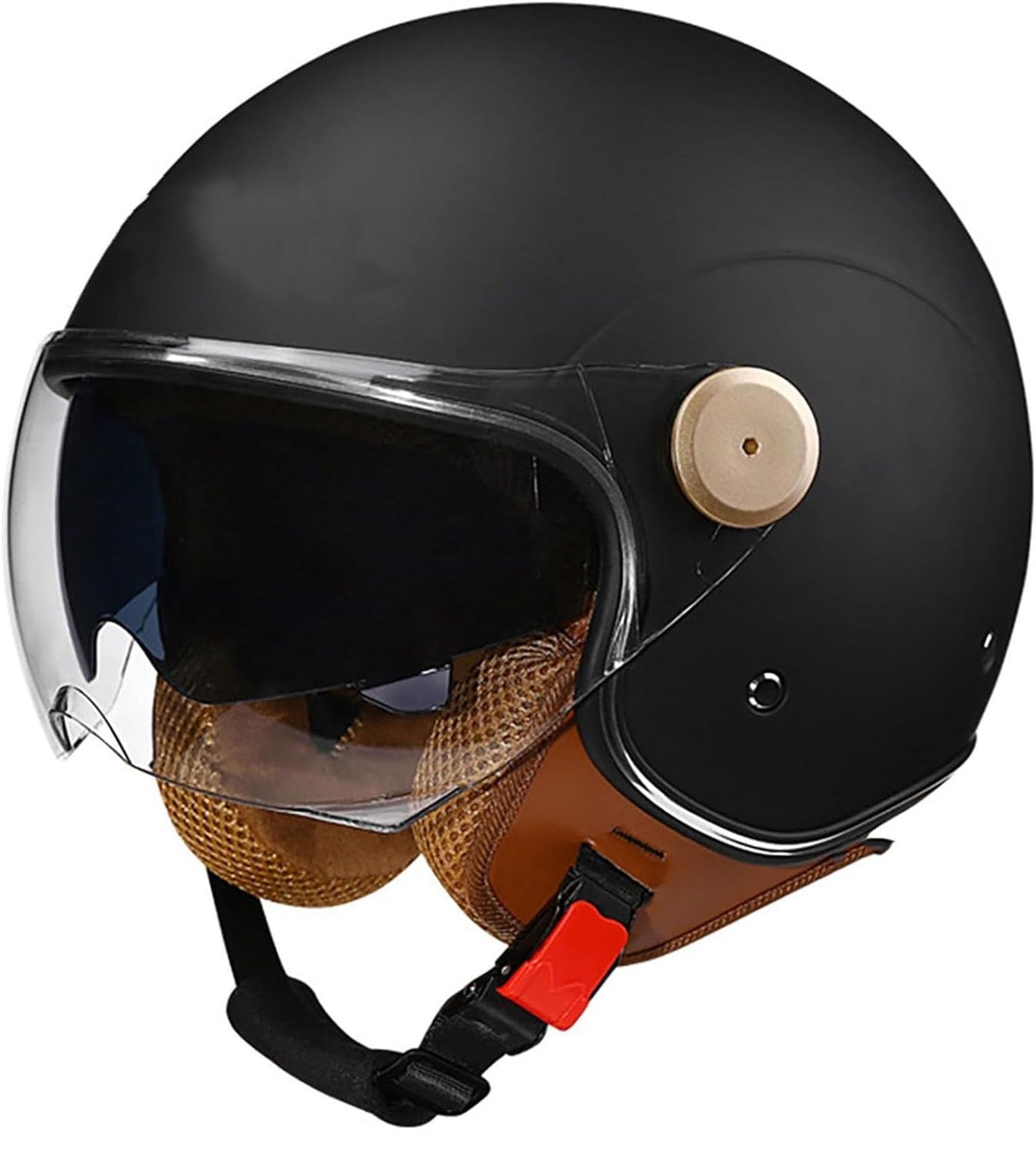 Chopper Helm Halbschale Roller-Helm Moped Helm Retro Halbschalenhelm Halbhelme Motorradhelm Mit ECE Genehmigt Herren Retro Motorrad Halbhelm MäNner Mit Fahrradbrille Fahrradvisier von GHHTHEN