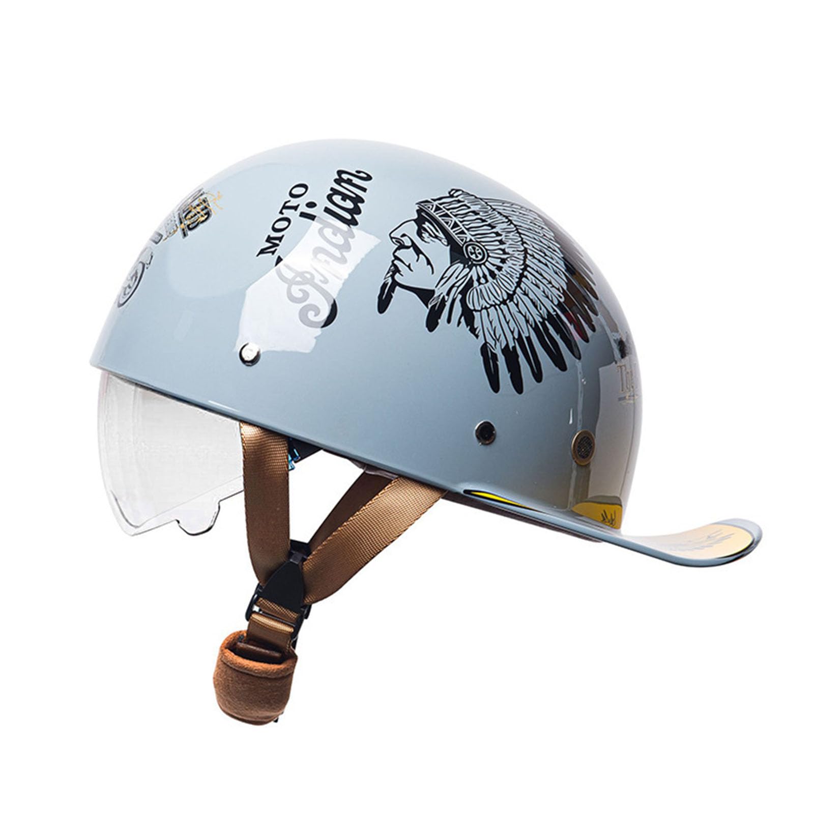 Halbhelm Für Erwachsene, ECE-geprüft, Vintage-Motorradhelm, Baseballkappe, Cruiser, Chopper, Roller, Fahrradhelm, Herren, Vintage-Motorrad-Halbhelm, Damen, Mopedhelm von GHHTHEN