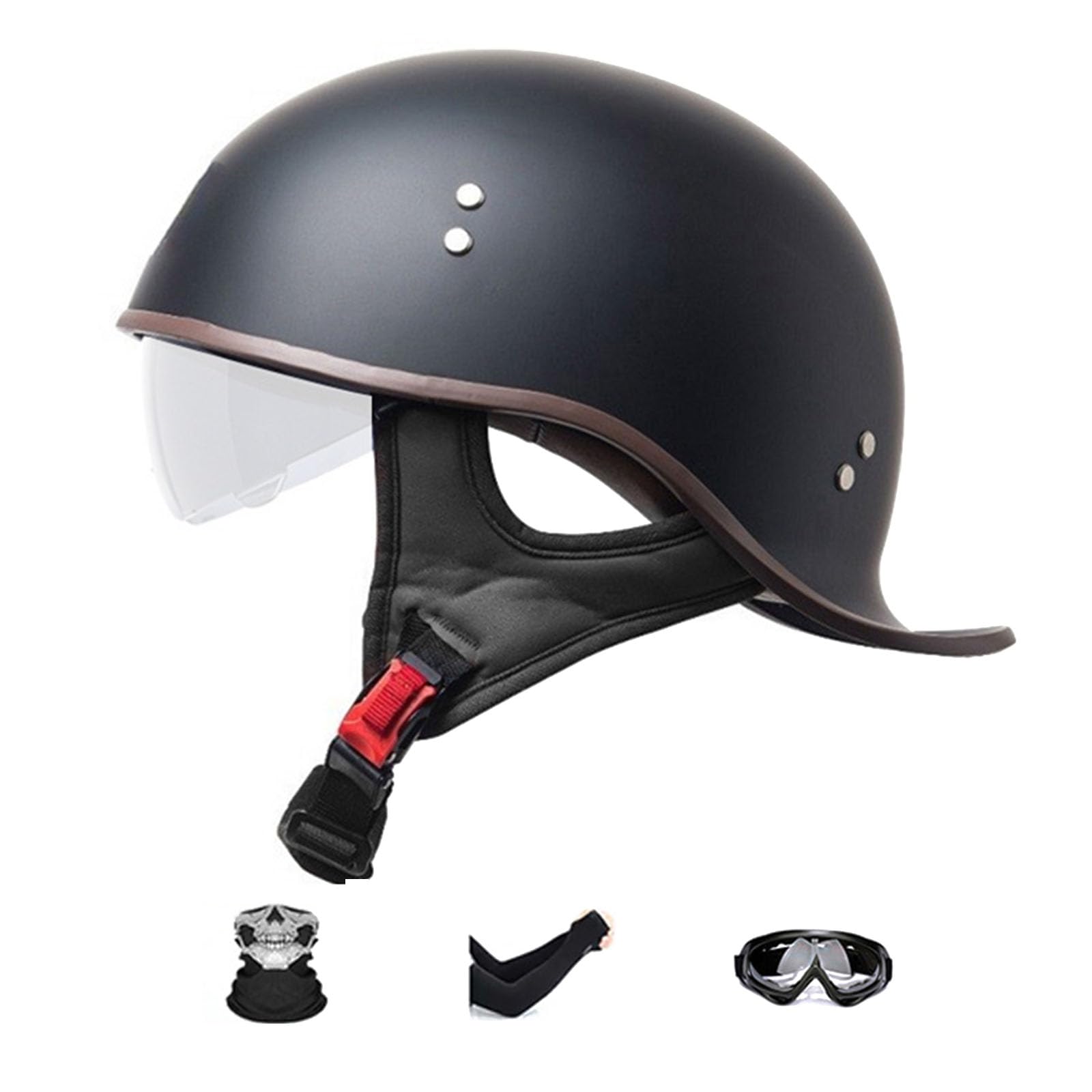 Halbschalenhelm Jethelm Motorradhelm Retro Mode Open Face Halbhelm Herren Damen Vier Jahreszeiten Halbhelm Cruiser Chopper Mit Visier Schnellverschluss-Schnallenhelm ECE-geprüft von GHHTHEN