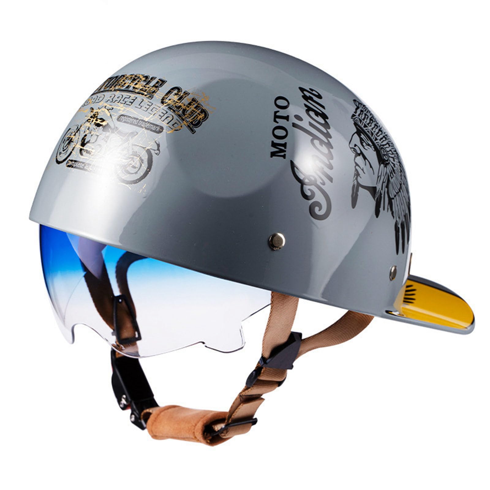 Halbschalenhelm mit ECE Zertifiziert Jethelm Motorrad-Helm Brain-Cap Halbschale Retro Roller Helm Moped Halbschale Scooter-Helm Retro Half Helm ​für Cruiser Chopper von GHHTHEN