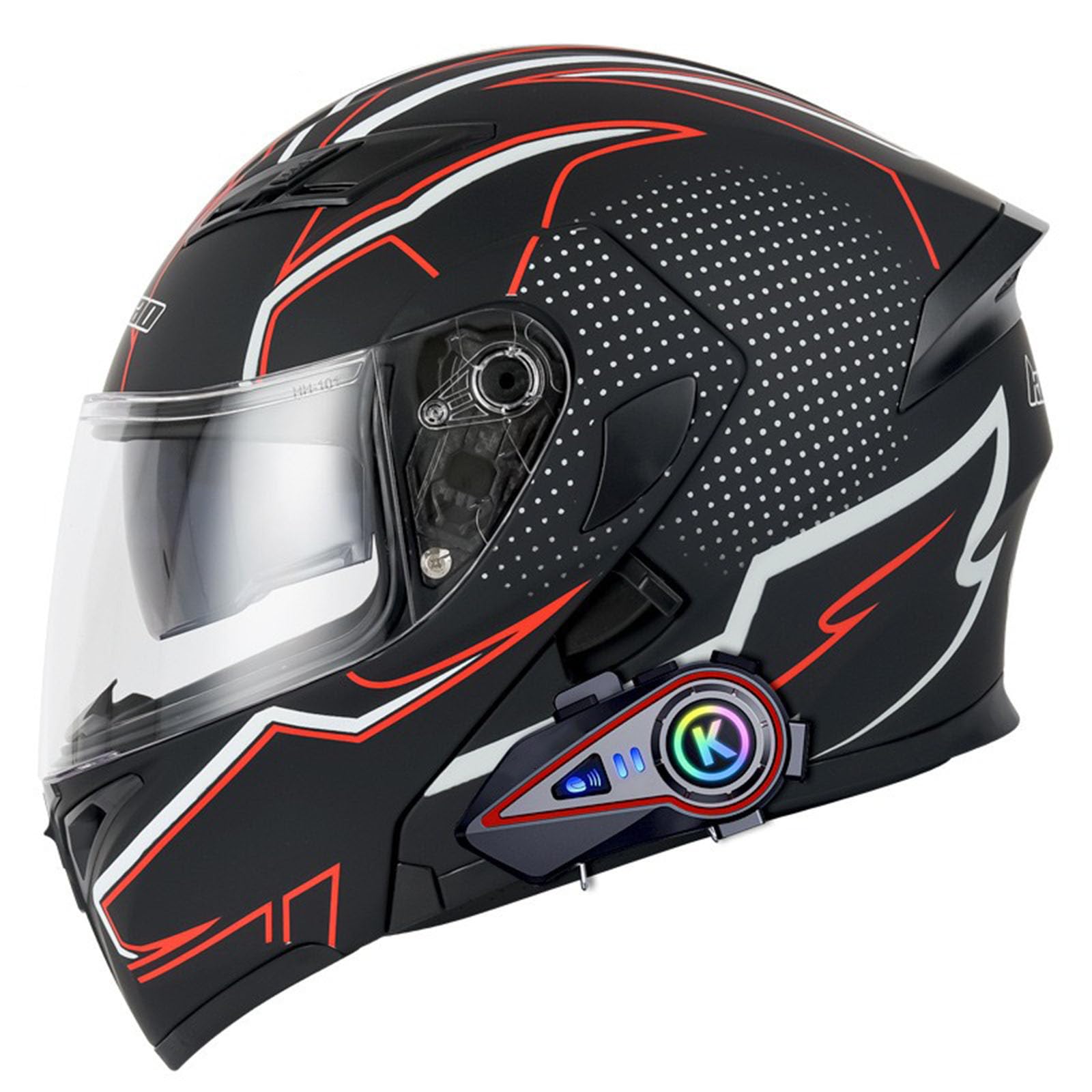 Integriert Motorradhelm Klapphelm mit Sonnenblende vorbereitet mit Eingebautem Mikrofon für Reaktion Motorrad Full Face Helm Roller-Mofa -Moped-Helm Klapphelm mit Bluetooth ECE Zertifiziert von GHHTHEN