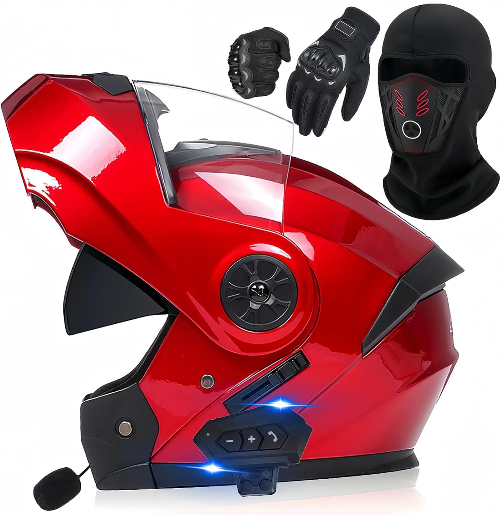 Integriert Motorradhelm Motorradhelm Klappbar Integralhelm mit Doppelvisier mit Eingebautem Mikrofon für Reaktion Klapphelm mit Bluetooth Klapphelm mit Sonnenblende vorbereitet ECE Zertifiziert von GHHTHEN