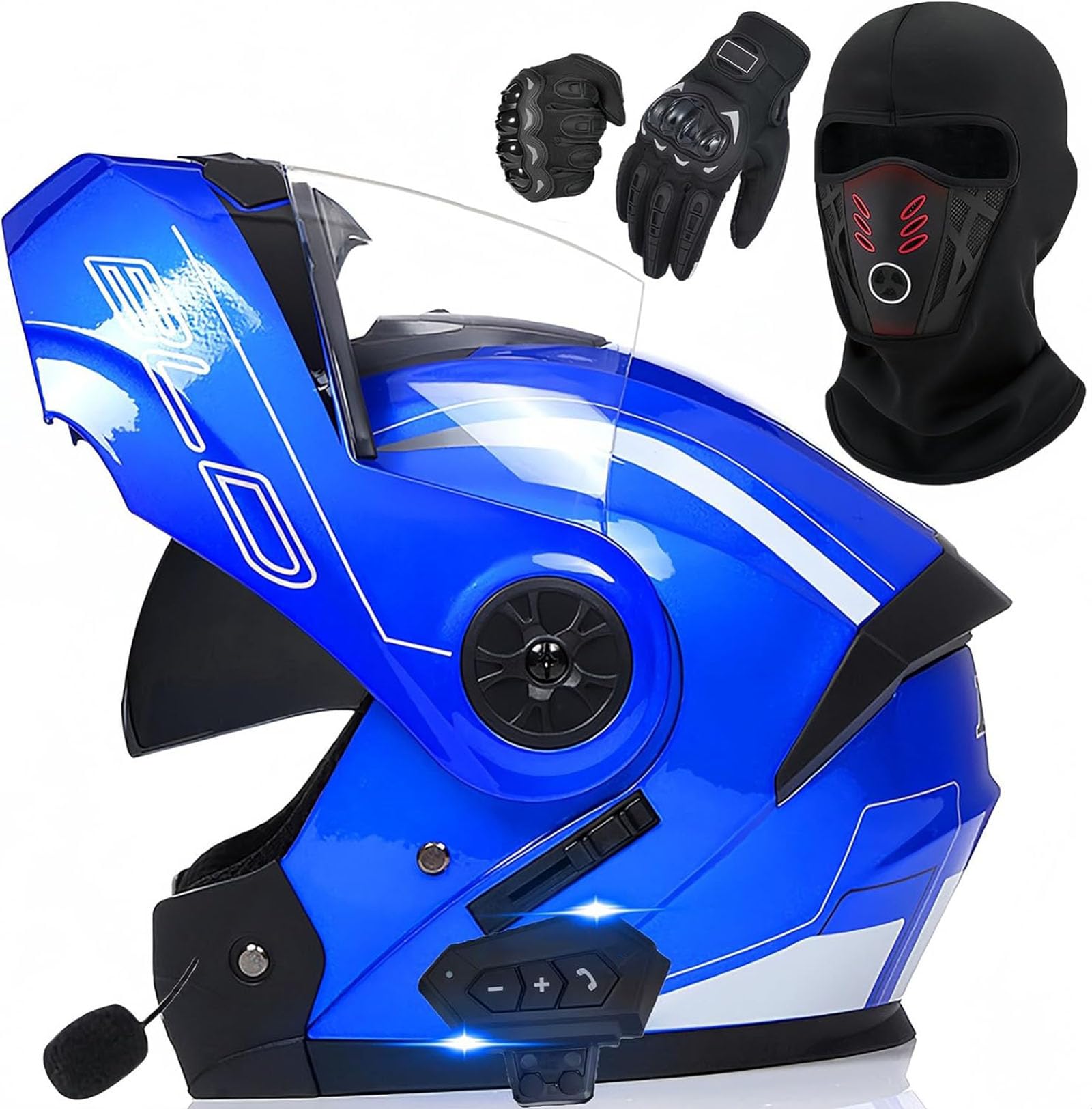 Integriert Motorradhelm Motorradhelm Klappbar Integralhelm mit Doppelvisier mit Eingebautem Mikrofon für Reaktion Klapphelm mit Bluetooth Klapphelm mit Sonnenblende vorbereitet ECE Zertifiziert von GHHTHEN